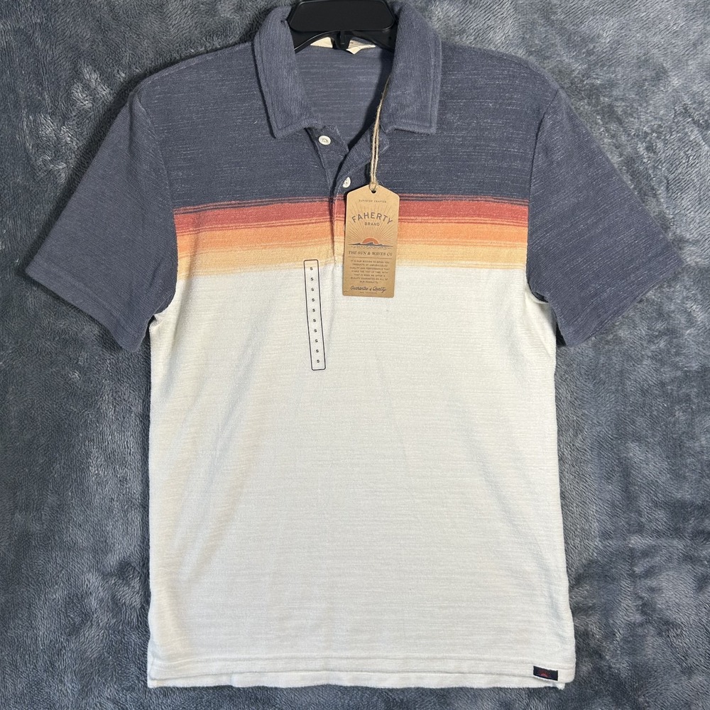Faherty Mens Size S Short Sleeve Cabana Terry Twill Surf Polo Shirt